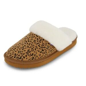 Emu Leopard Print Slippers with White Fur